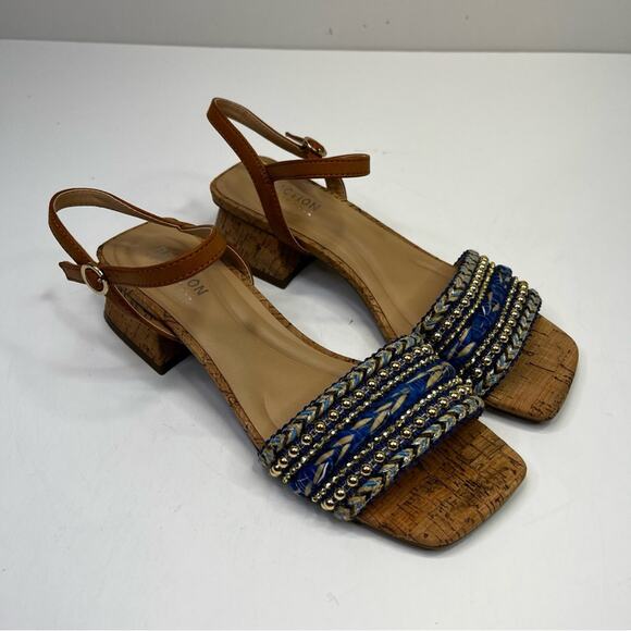 Kenneth Cole Reaction Buena Square Toe Dress sandals blue brown - 7.5 - Picture 4 of 11